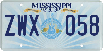 MS license plate ZWX058