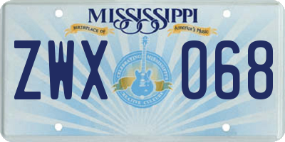 MS license plate ZWX068