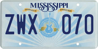 MS license plate ZWX070