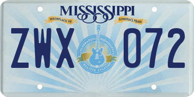 MS license plate ZWX072