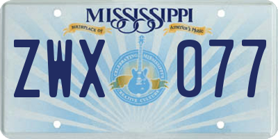 MS license plate ZWX077