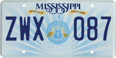 MS license plate ZWX087