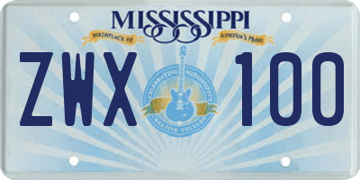 MS license plate ZWX100