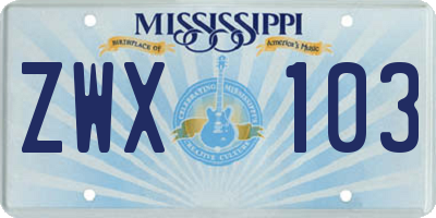 MS license plate ZWX103