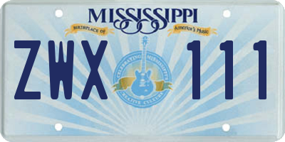 MS license plate ZWX111