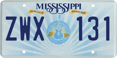 MS license plate ZWX131