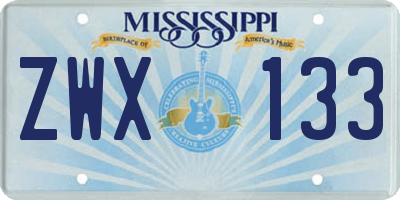 MS license plate ZWX133