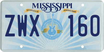 MS license plate ZWX160