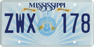 MS license plate ZWX178