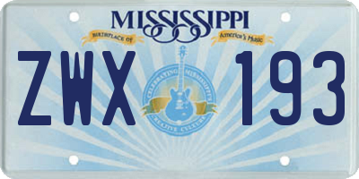 MS license plate ZWX193