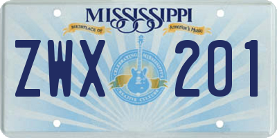 MS license plate ZWX201