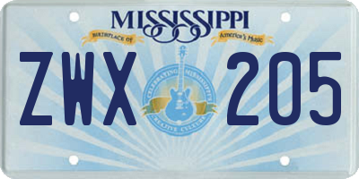 MS license plate ZWX205