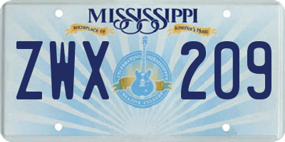 MS license plate ZWX209