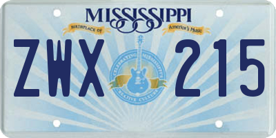 MS license plate ZWX215