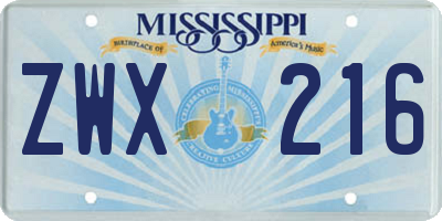 MS license plate ZWX216
