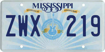 MS license plate ZWX219
