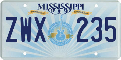 MS license plate ZWX235