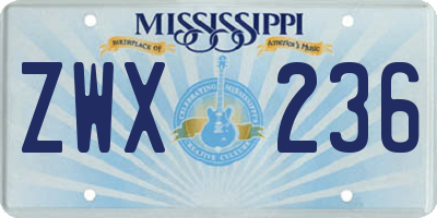 MS license plate ZWX236
