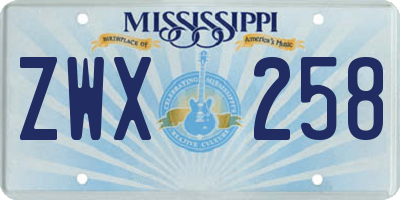 MS license plate ZWX258