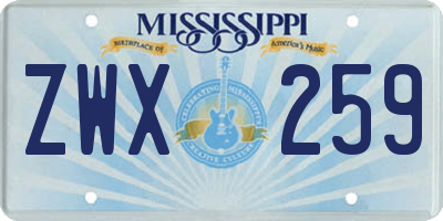 MS license plate ZWX259