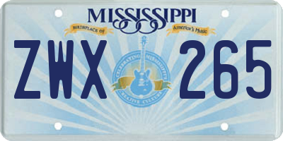 MS license plate ZWX265