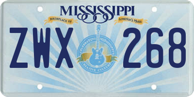 MS license plate ZWX268