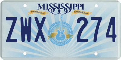 MS license plate ZWX274