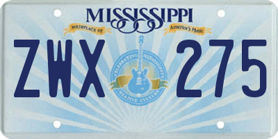 MS license plate ZWX275