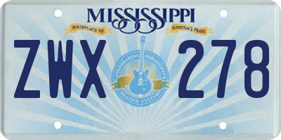 MS license plate ZWX278