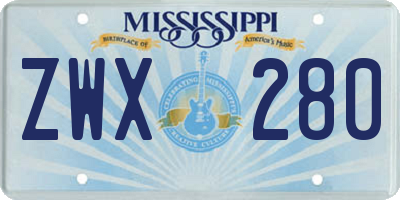 MS license plate ZWX280