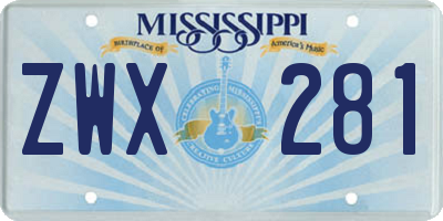 MS license plate ZWX281