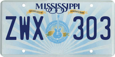MS license plate ZWX303