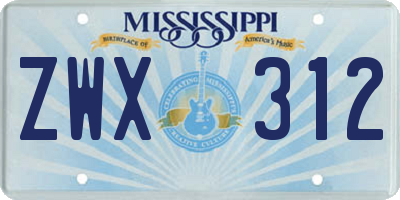 MS license plate ZWX312