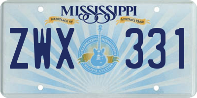 MS license plate ZWX331