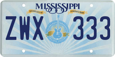 MS license plate ZWX333