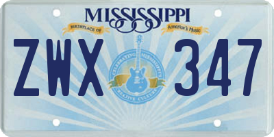 MS license plate ZWX347