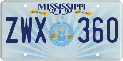 MS license plate ZWX360