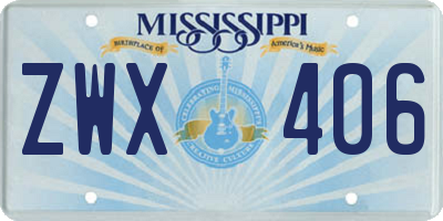 MS license plate ZWX406