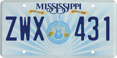 MS license plate ZWX431