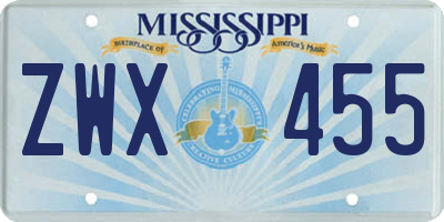MS license plate ZWX455