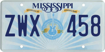 MS license plate ZWX458