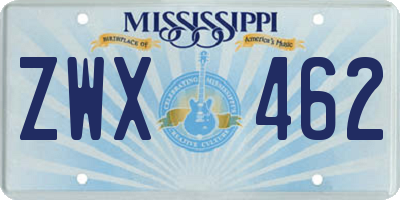 MS license plate ZWX462
