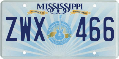 MS license plate ZWX466