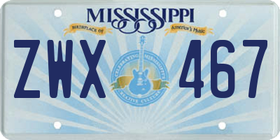 MS license plate ZWX467