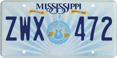 MS license plate ZWX472