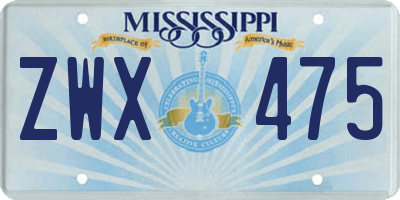 MS license plate ZWX475