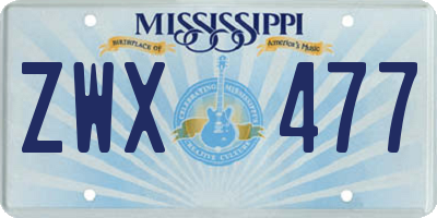 MS license plate ZWX477