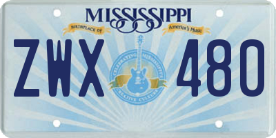 MS license plate ZWX480