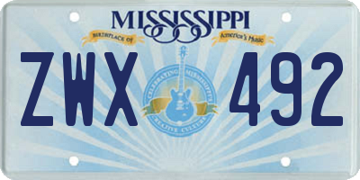 MS license plate ZWX492