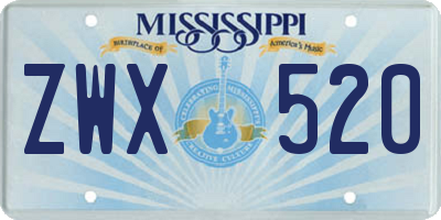 MS license plate ZWX520